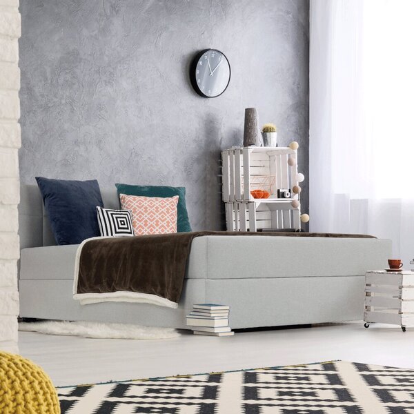 Americká postel boxspring FABIANA, s matrací a úložným prostorem, světle šedá, 120x200cm