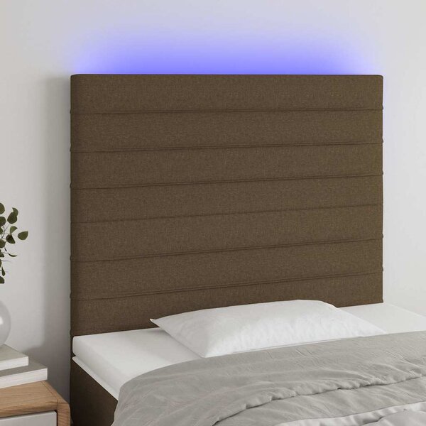 Čelo postele s LED tmavě hnědé 90x5x118/128 cm textil 3122549