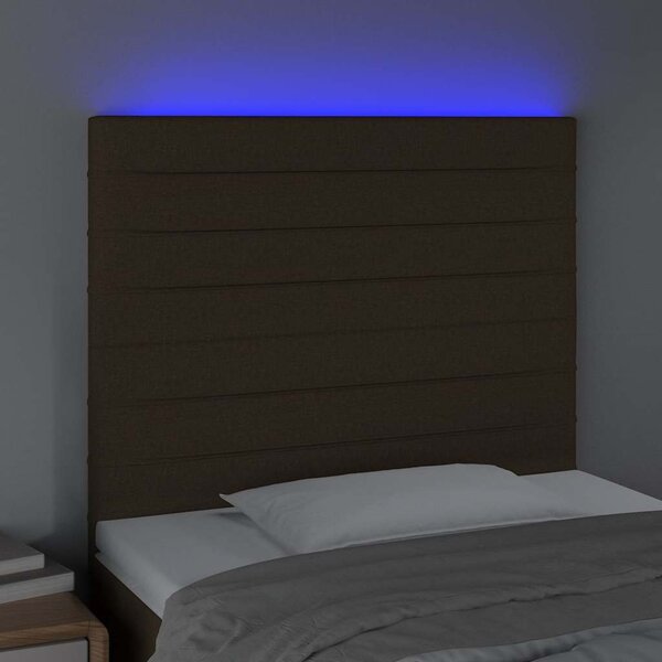 Čelo postele s LED tmavě hnědé 90x5x118/128 cm textil 3122549