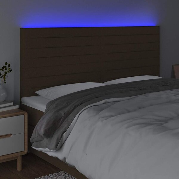 Čelo postele s LED tmavě hnědé 180x5x118/128 cm textil 3122581