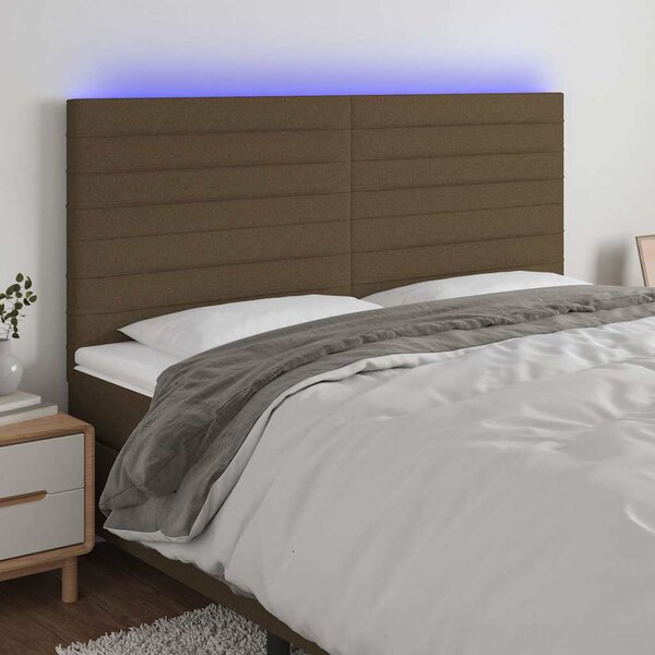 Čelo postele s LED tmavě hnědé 180x5x118/128 cm textil 3122581