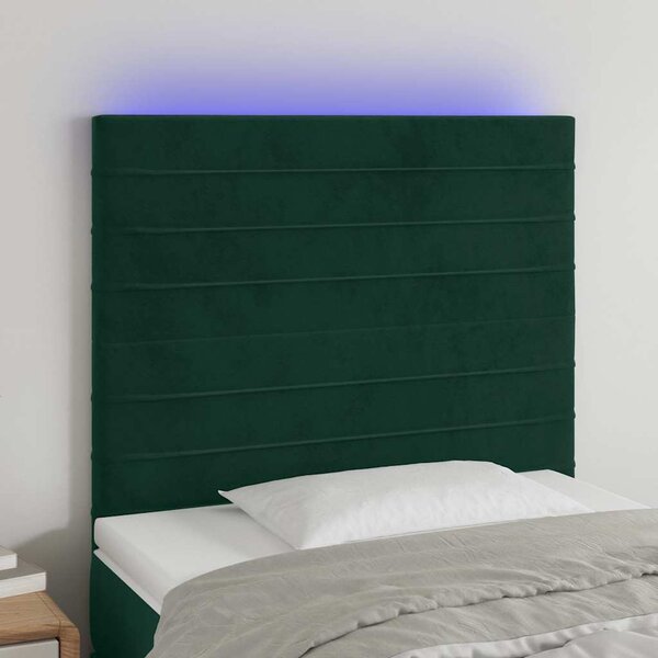 Čelo postele s LED tmavě zelená 80x5x118/128 cm samet 3122597