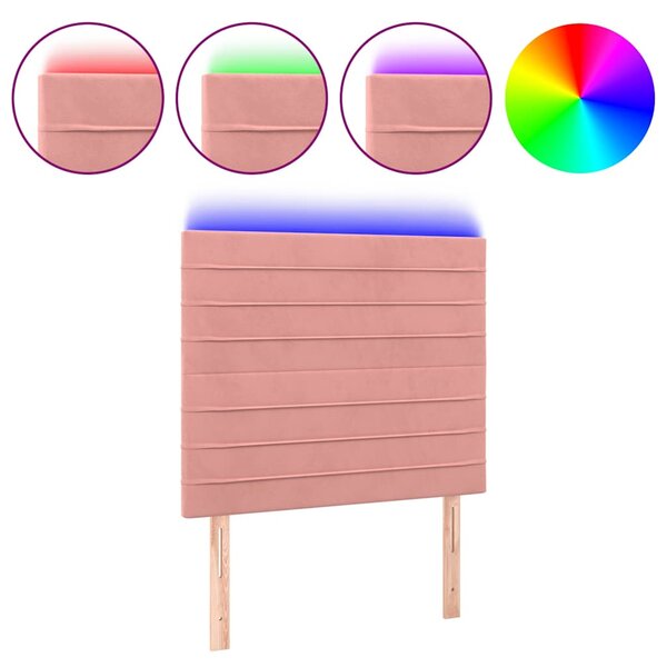 Čelo postele s LED růžové 80x5x118/128 cm samet 3122599