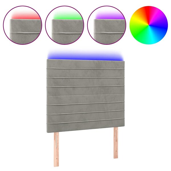 Čelo postele s LED světle šedé 100x5x118/128 cm samet 3122606