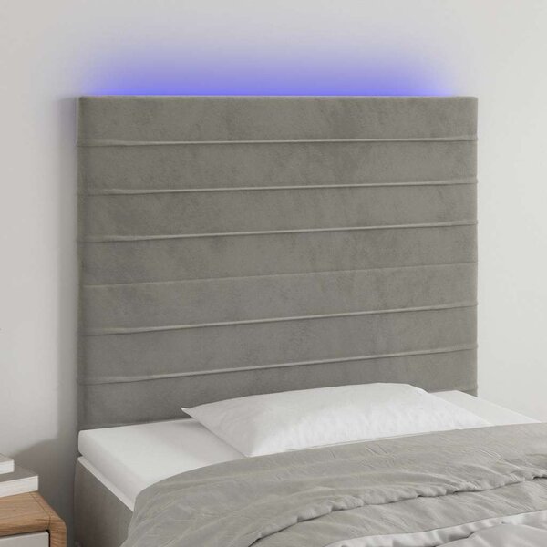 Čelo postele s LED světle šedé 100x5x118/128 cm samet 3122606