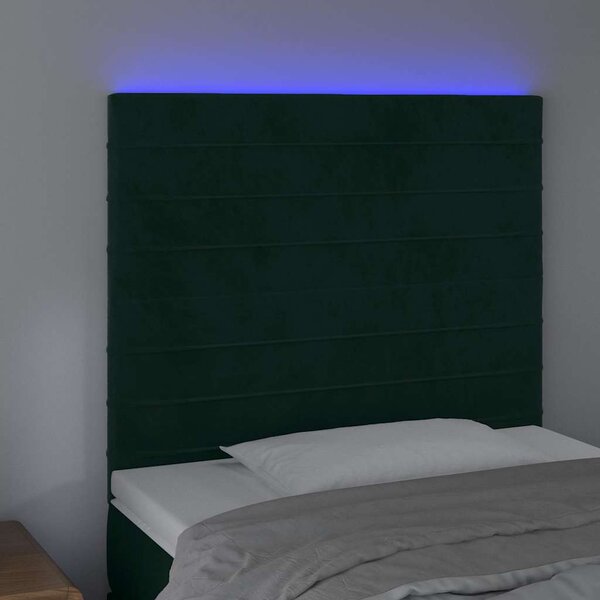 Čelo postele s LED tmavě zelená 80x5x118/128 cm samet 3122597