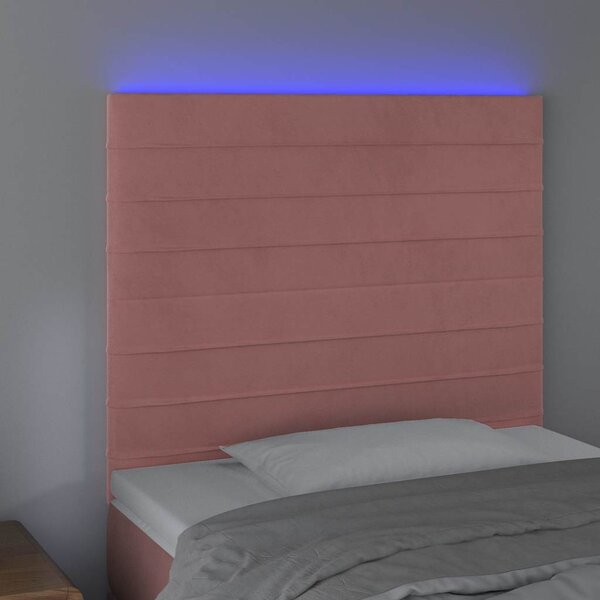 Čelo postele s LED růžové 80x5x118/128 cm samet 3122599