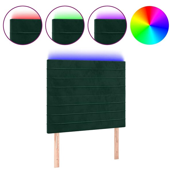 Čelo postele s LED tmavě zelená 80x5x118/128 cm samet 3122597