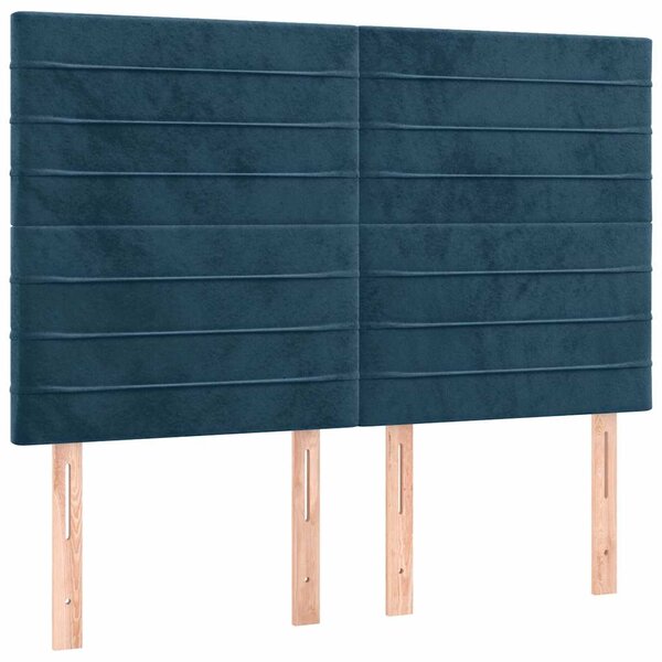 Čelo postele s LED tmavě modré 144x5x118/128 cm samet 3122616