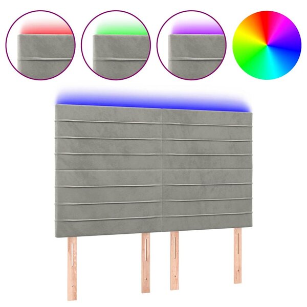 Čelo postele s LED světle šedé 144x5x118/128 cm samet 3122612