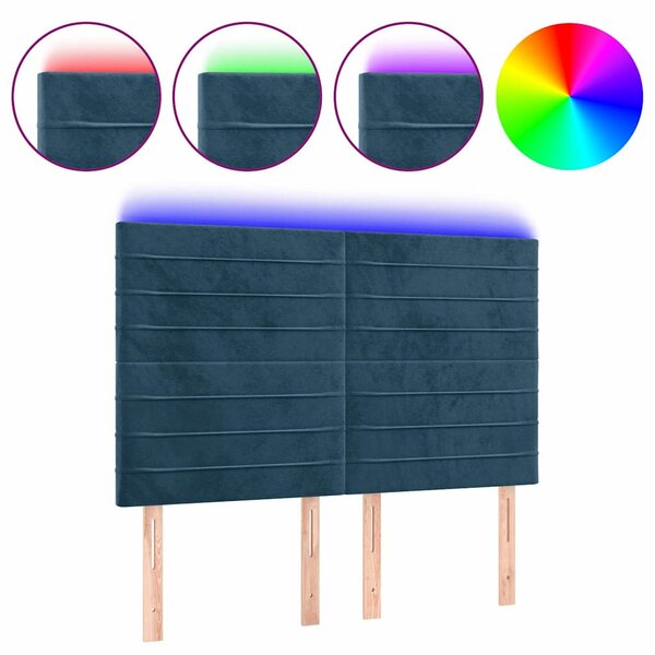 Čelo postele s LED tmavě modré 144x5x118/128 cm samet 3122616
