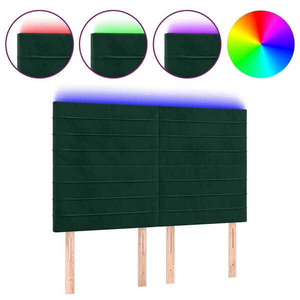 Čelo postele s LED tmavě zelená 144x5x118/128 cm samet 3122615