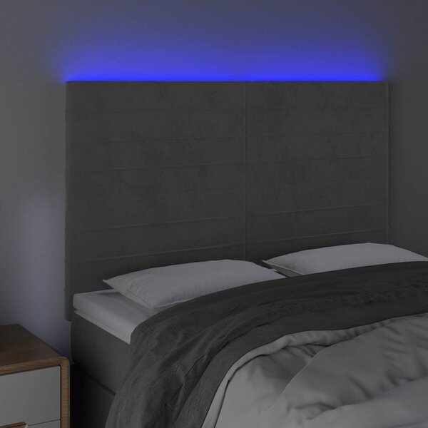 Čelo postele s LED světle šedé 144x5x118/128 cm samet 3122612