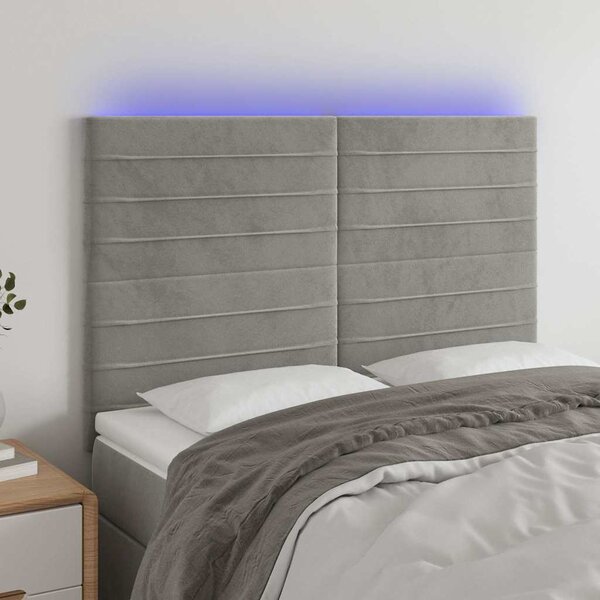Čelo postele s LED světle šedé 144x5x118/128 cm samet 3122612