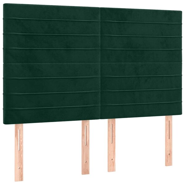 Čelo postele s LED tmavě zelená 144x5x118/128 cm samet 3122615