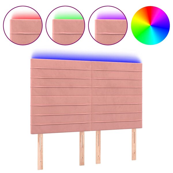 Čelo postele s LED růžové 144x5x118/128 cm samet 3122617