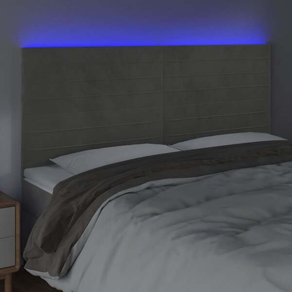 Čelo postele s LED světle šedé 200x5x118/128 cm samet 3122630