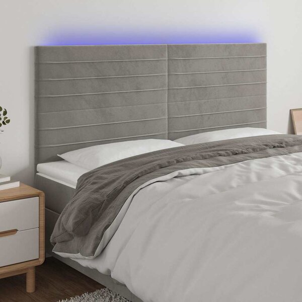 Čelo postele s LED světle šedé 200x5x118/128 cm samet 3122630