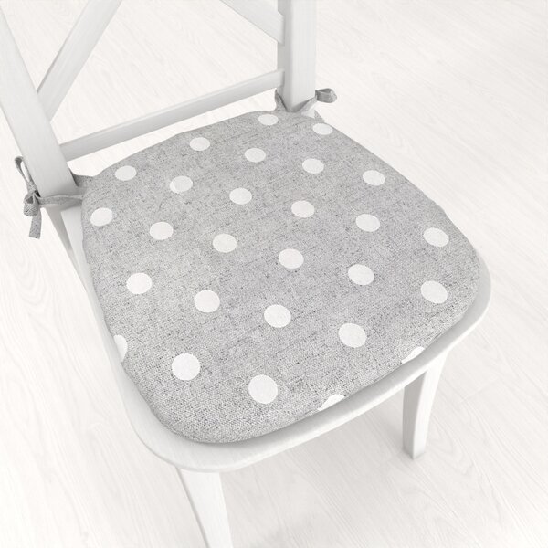 Biante Oblý podsedák Porto PRT-018 Bílé puntíky na šedém režném - 39x37x3 cm