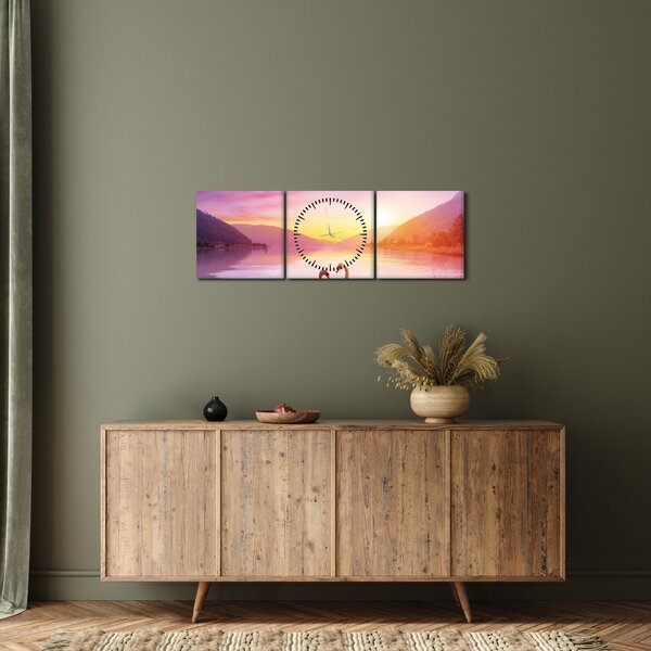 Obraz zamilovaných labutí (s hodinami) (90x30 cm)