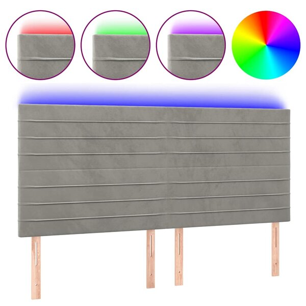 Čelo postele s LED světle šedé 200x5x118/128 cm samet 3122630