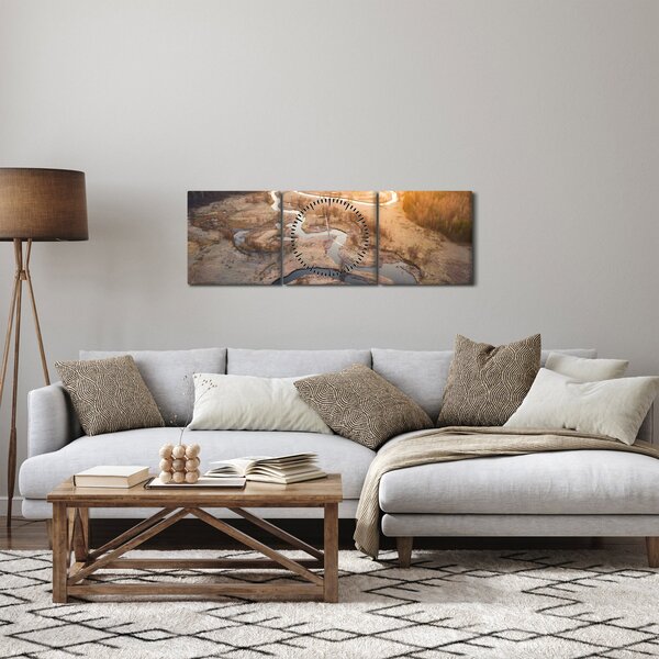 Obraz - Úsvit nad meandry (s hodinami) (90x30 cm)
