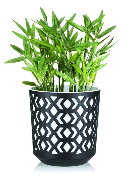 PLASTOVÝ KVĚTINÁČ ETNIC SADA 2KS 14,8X13,9 CM+20,1X19,5 CM ČERNÁ