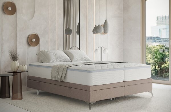 Maison de Rêve Béžová čalouněná dvoulůžková postel FIR 140 x 200 cm s úložným prostorem