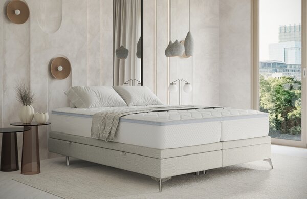 Maison de Rêve Světle béžová čalouněná dvoulůžková postel FIR 140 x 200 cm s úložným prostorem