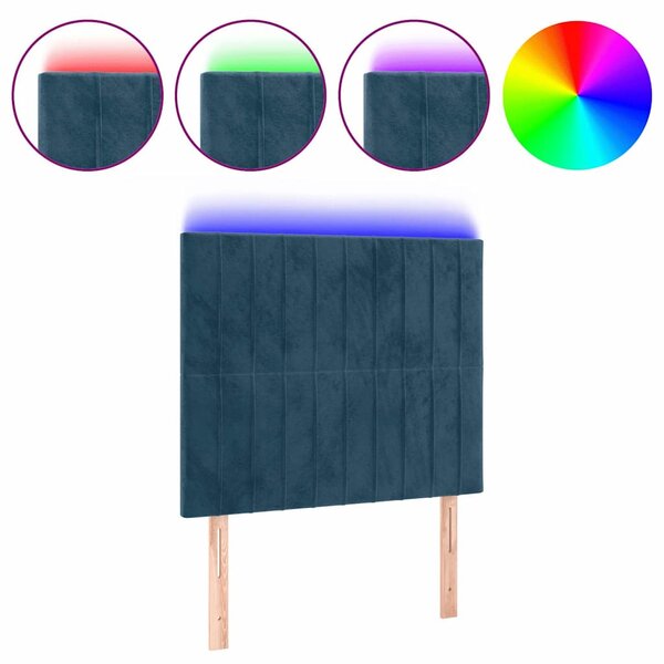 Čelo postele s LED tmavě modré 90x5x118/128 cm samet 3122702