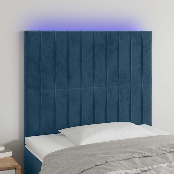 Čelo postele s LED tmavě modré 90x5x118/128 cm samet 3122702