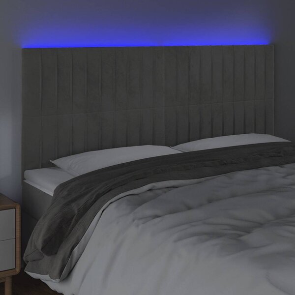 Čelo postele s LED světle šedé 180x5x118/128 cm samet 3122722