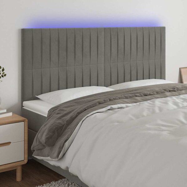 Čelo postele s LED světle šedé 180x5x118/128 cm samet 3122722