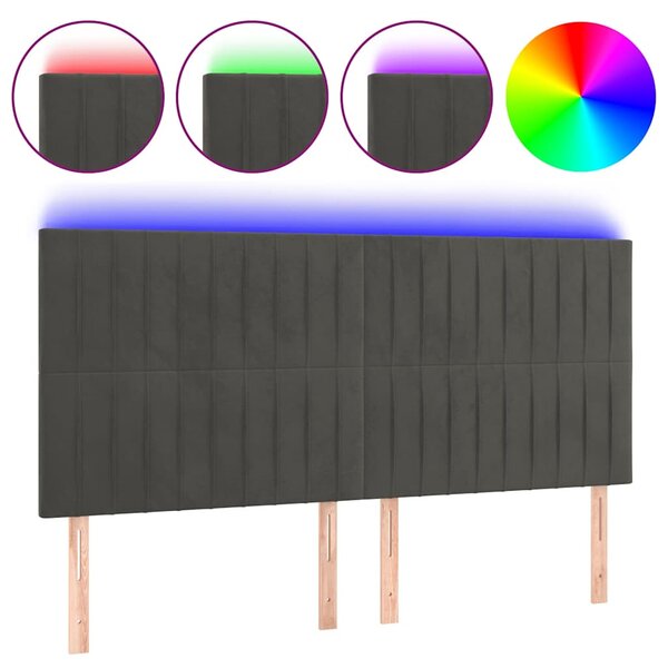 Čelo postele s LED tmavě šedé 160x5x118/128 cm samet 3122717