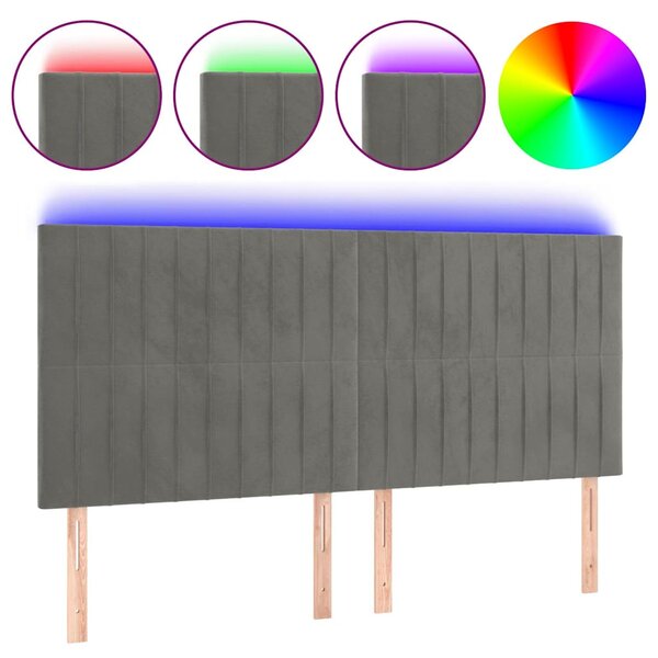Čelo postele s LED světle šedé 180x5x118/128 cm samet 3122722