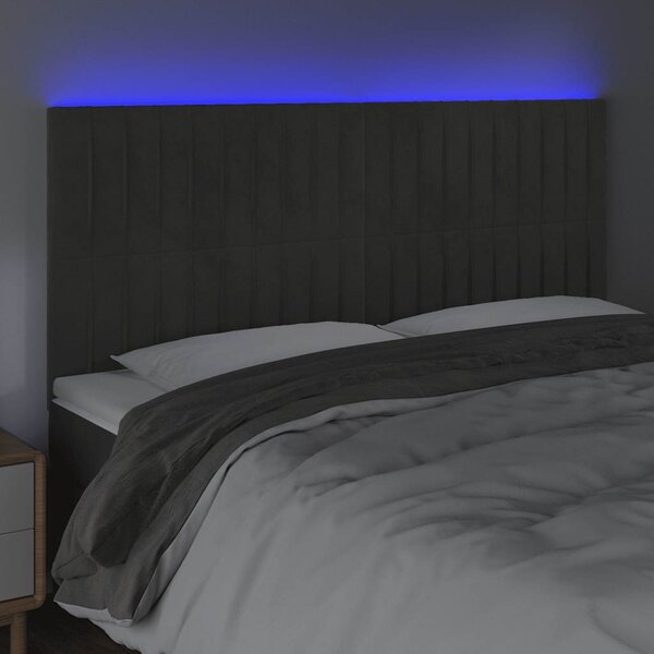 Čelo postele s LED tmavě šedé 160x5x118/128 cm samet 3122717