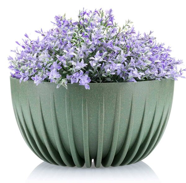 PLASTOVÝ KVĚTINÁČ STRIPPED ECO SADA 2KS 16X30 CM+15X24 CM ZELENÁ