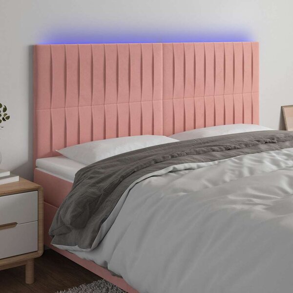 Čelo postele s LED růžové 200x5x118/128 cm samet 3122733