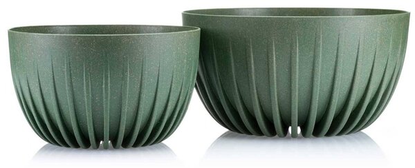 PLASTOVÝ KVĚTINÁČ STRIPPED ECO SADA 2KS 16X30 CM+15X24 CM ZELENÁ