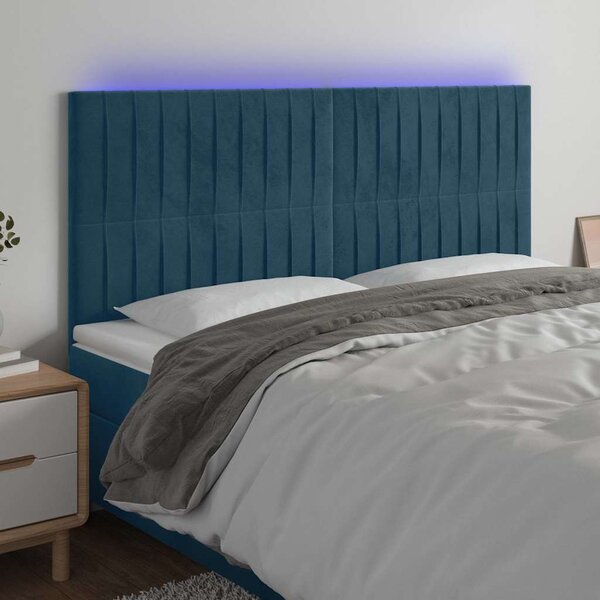 Čelo postele s LED tmavě modré 160x5x118/128 cm samet 3122720