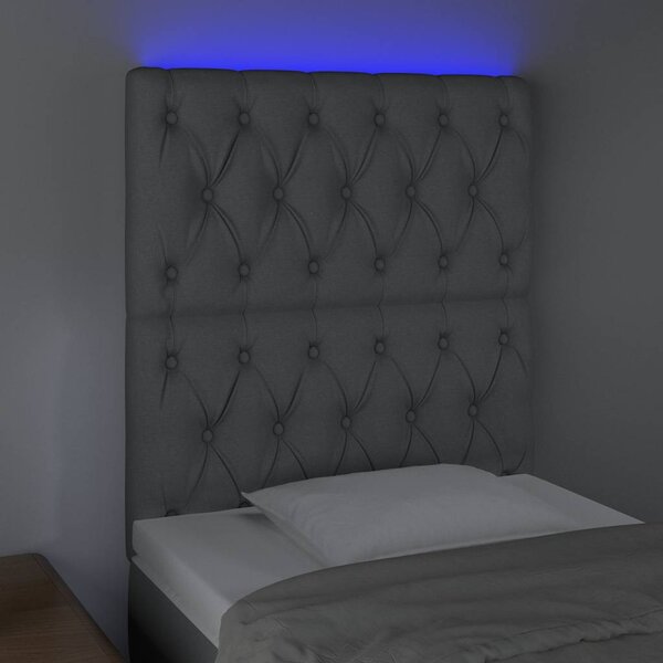 Čelo postele s LED světle šedé 80x7x118/128 cm textil 3122734