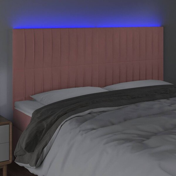 Čelo postele s LED růžové 200x5x118/128 cm samet 3122733