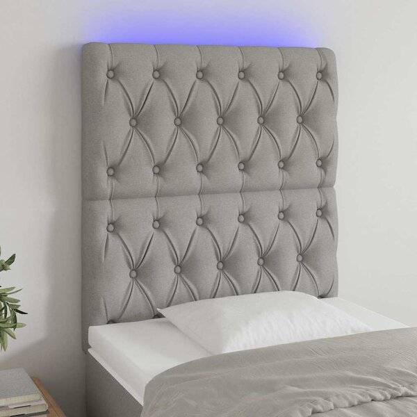 Čelo postele s LED světle šedé 80x7x118/128 cm textil 3122734