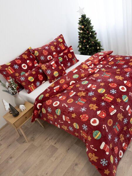 MK Lůžkoviny Vánoční mikroplyšové povlečení Exclusive – Vánoční nadílka červené 140 × 200 cm, 70 x 90 cm