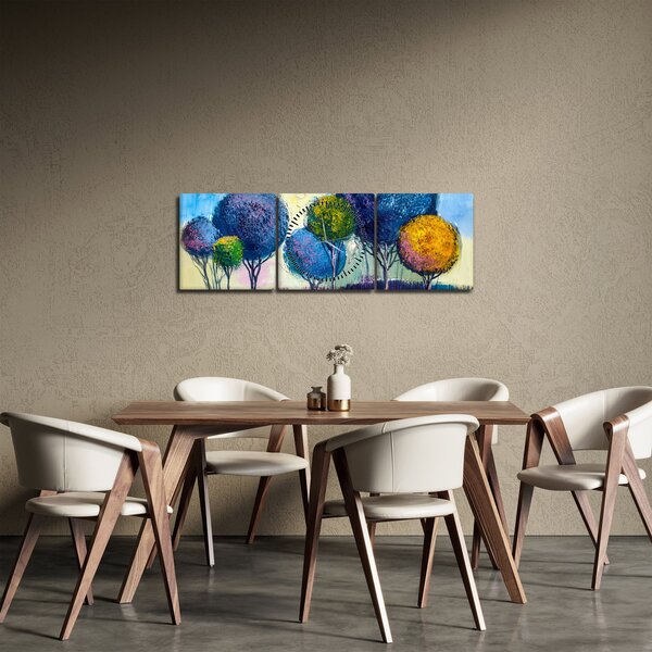 Obraz kopulovitých stromů, olejomalba (s hodinami) (90x30 cm)