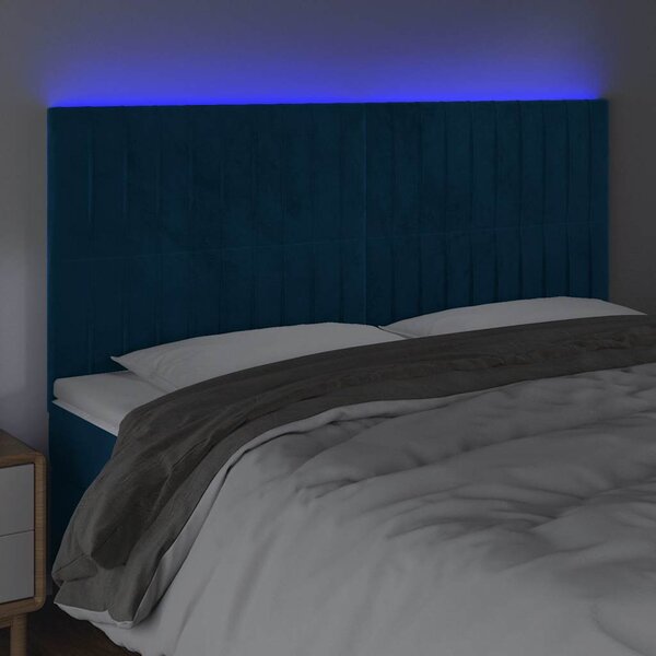 Čelo postele s LED tmavě modré 160x5x118/128 cm samet 3122720