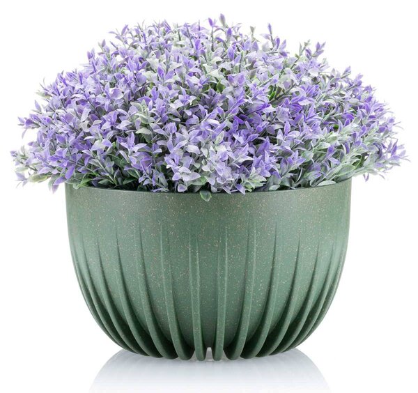 PLASTOVÝ KVĚTINÁČ STRIPPED ECO SADA 2KS 16X30 CM+15X24 CM ZELENÁ