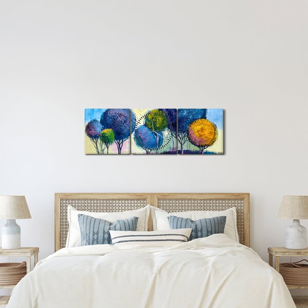Obraz kopulovitých stromů, olejomalba (s hodinami) (90x30 cm)