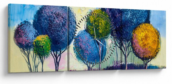 Obraz kopulovitých stromů, olejomalba (s hodinami) (90x30 cm)