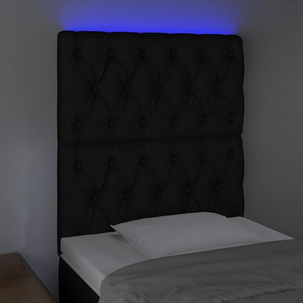 Čelo postele s LED černé 80x7x118/128 cm textil 3122736